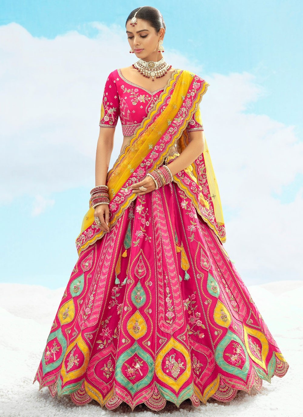 Silk Engagement, Reception, Wedding A - Line Lehenga L3574