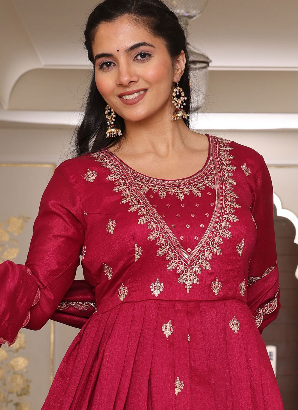 Embroidered Silk Hot Pink Salwar Suit T5980