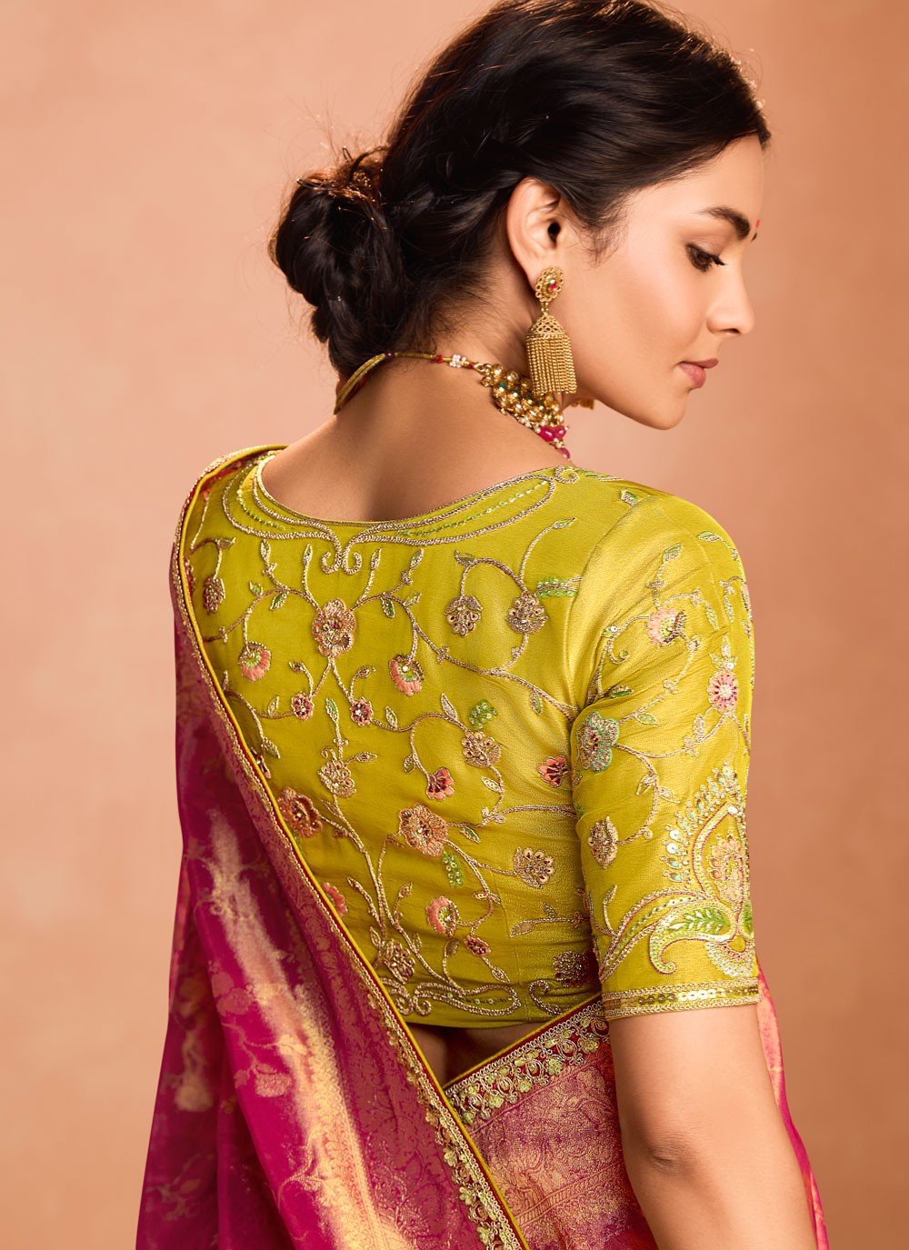 Trendy Saree Embroidered Hot Pink Silk S12842