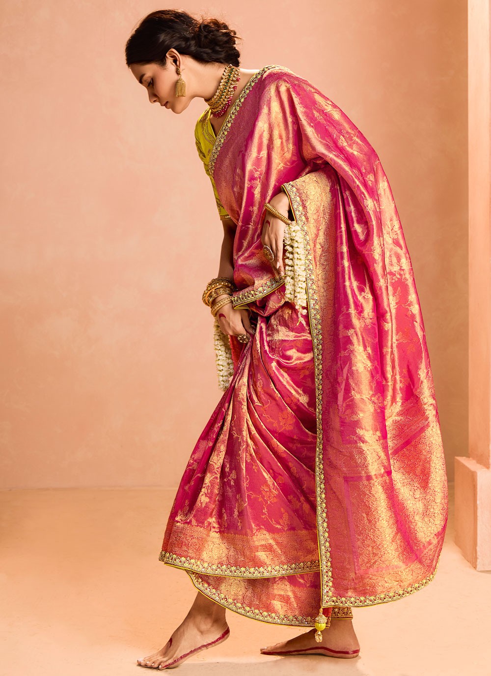 Trendy Saree Embroidered Hot Pink Silk S12842