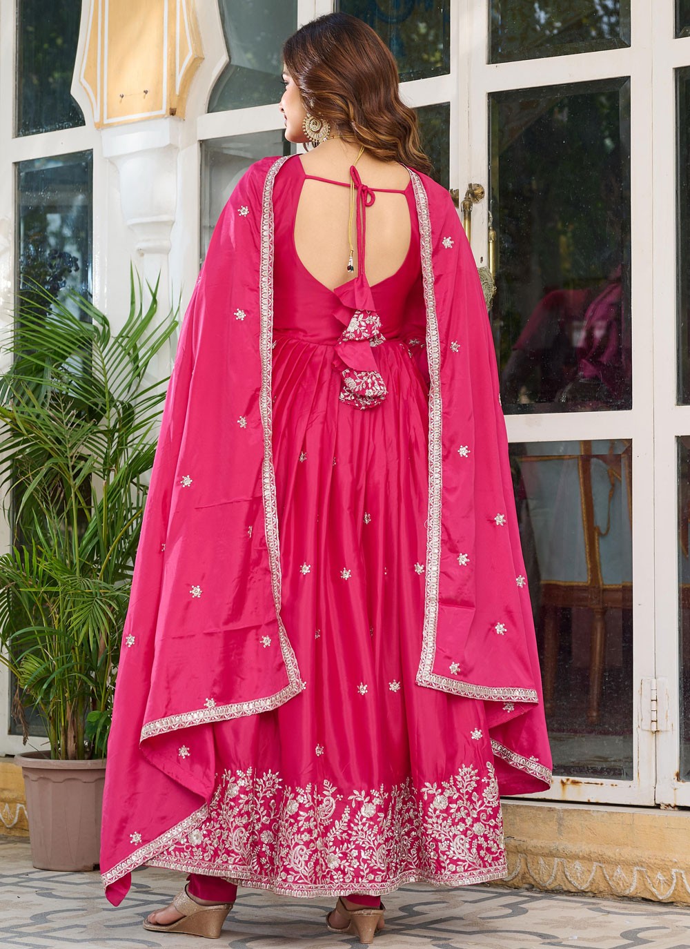 Anarkali Sequins, Thread Hot Pink T6963