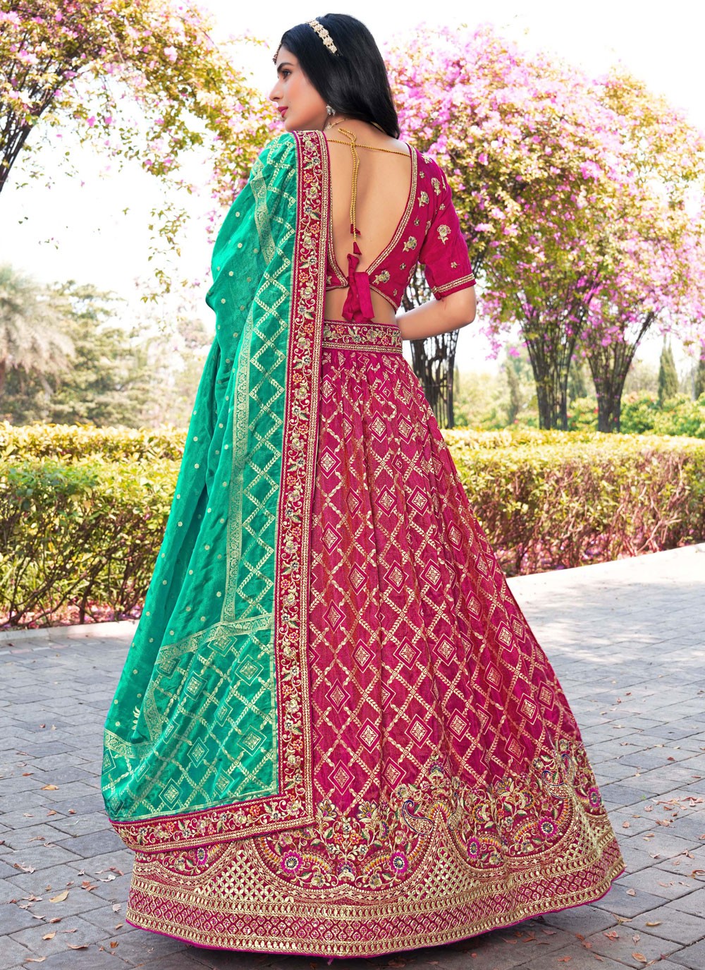 Embroidered Banarasi Silk Hot Pink Lehenga Choli L3710