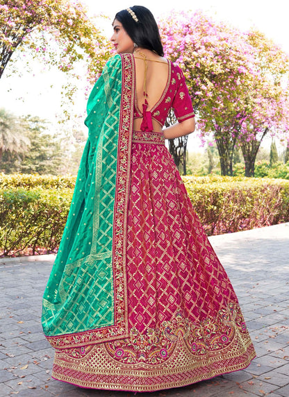 Embroidered Banarasi Silk Hot Pink Lehenga Choli L3710