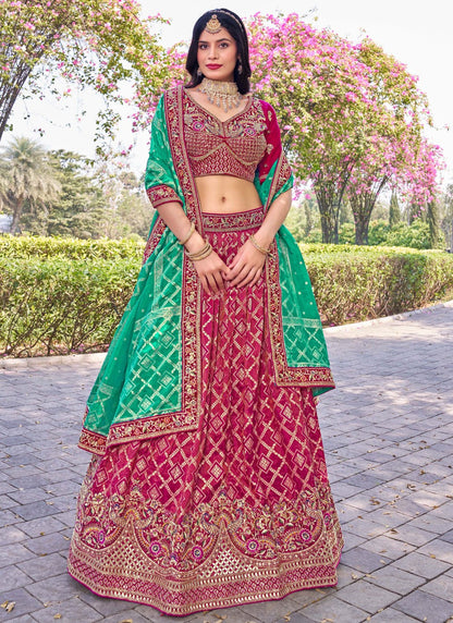 Embroidered Banarasi Silk Hot Pink Lehenga Choli L3710