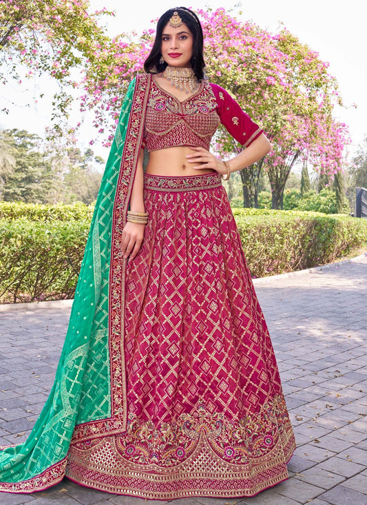 Embroidered Banarasi Silk Hot Pink Lehenga Choli L3710