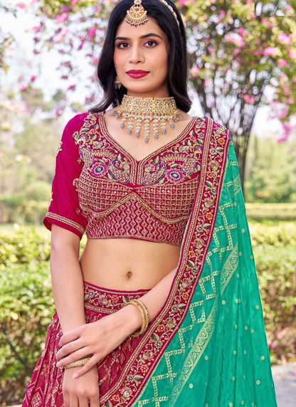 Embroidered Banarasi Silk Hot Pink Lehenga Choli L3710