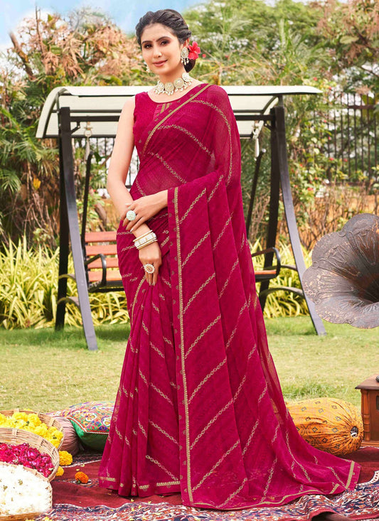 Trendy Saree Printed Hot Pink Georgette S12451