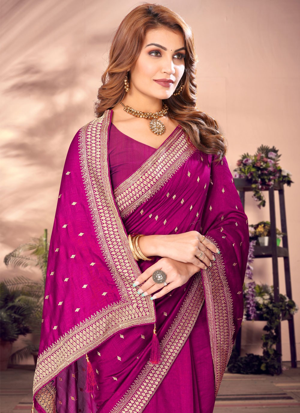Classic Embroidered Vichitra Silk Saree - S8411