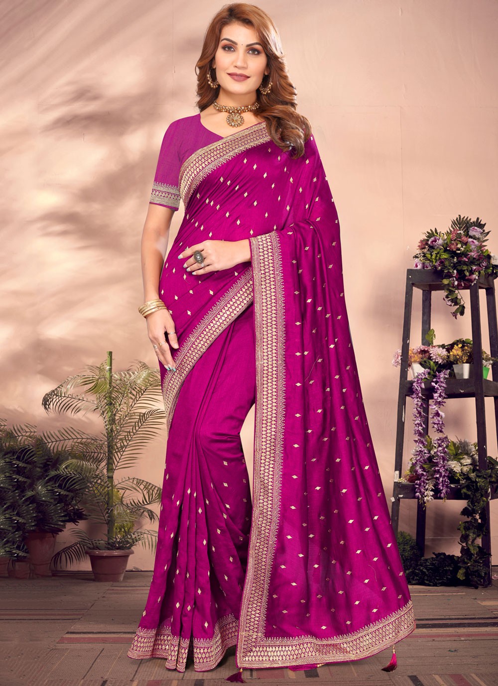Classic Embroidered Vichitra Silk Saree - S8411