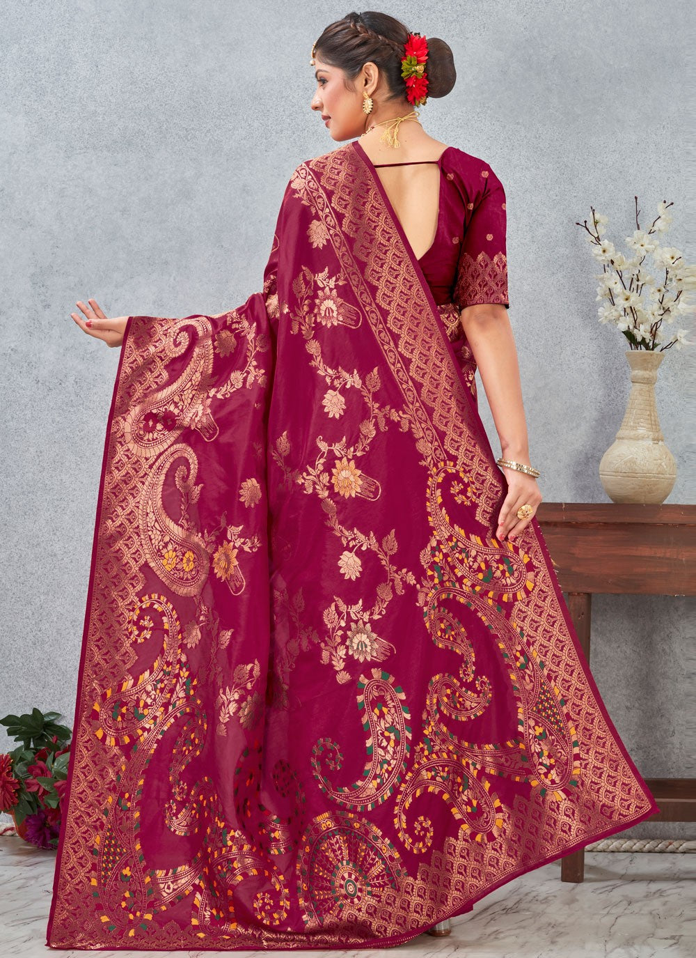Hot Pink Banarasi Silk Trendy Saree Weaving Zari S20125