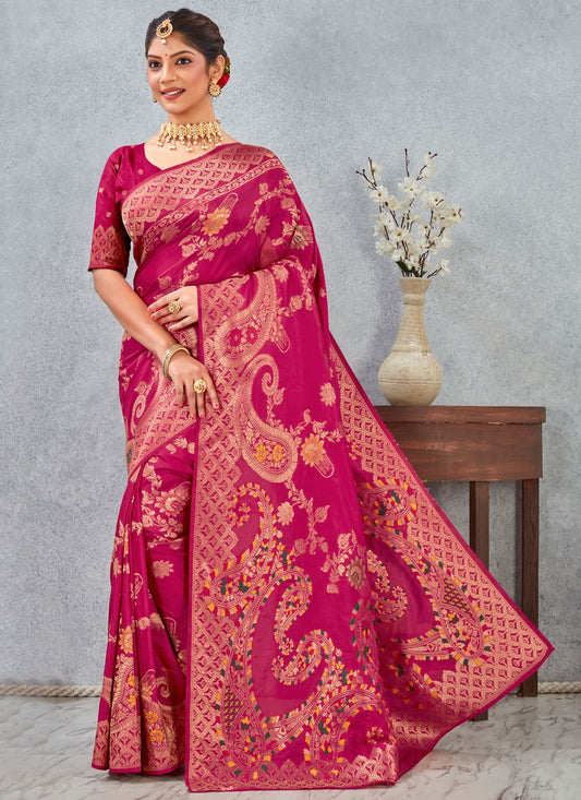 Hot Pink Banarasi Silk Trendy Saree Weaving Zari S20125