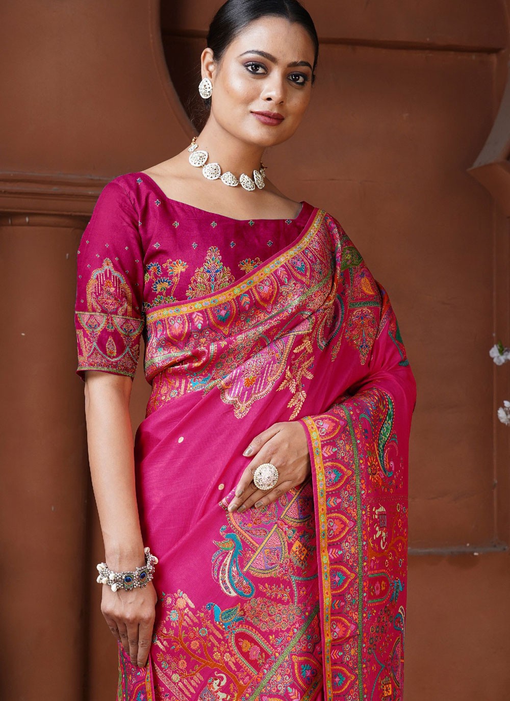 Trendy Saree Fancy Work Hot Pink Pure Dola Saree S13129