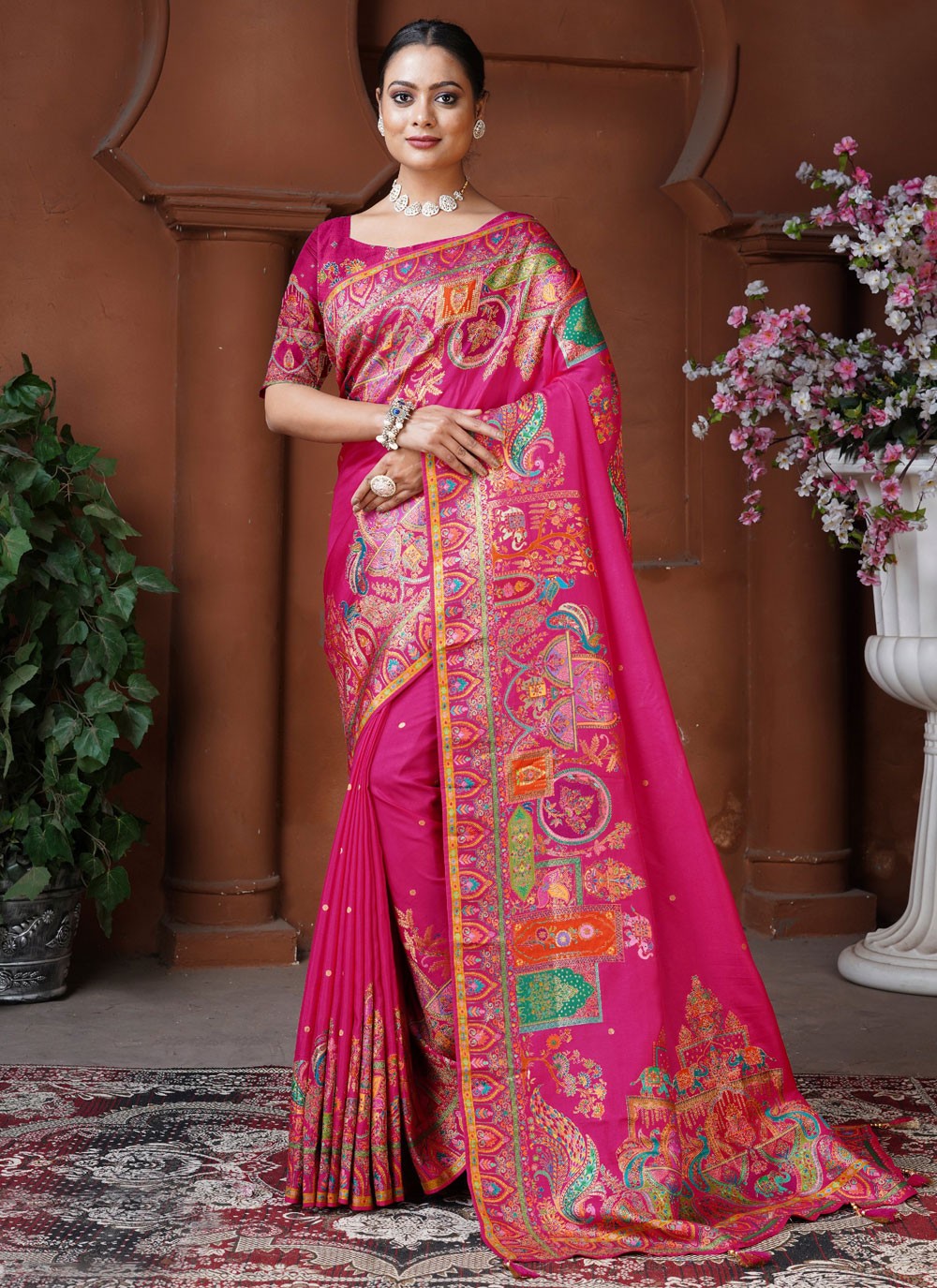 Trendy Saree Fancy Work Hot Pink Pure Dola Saree S13129