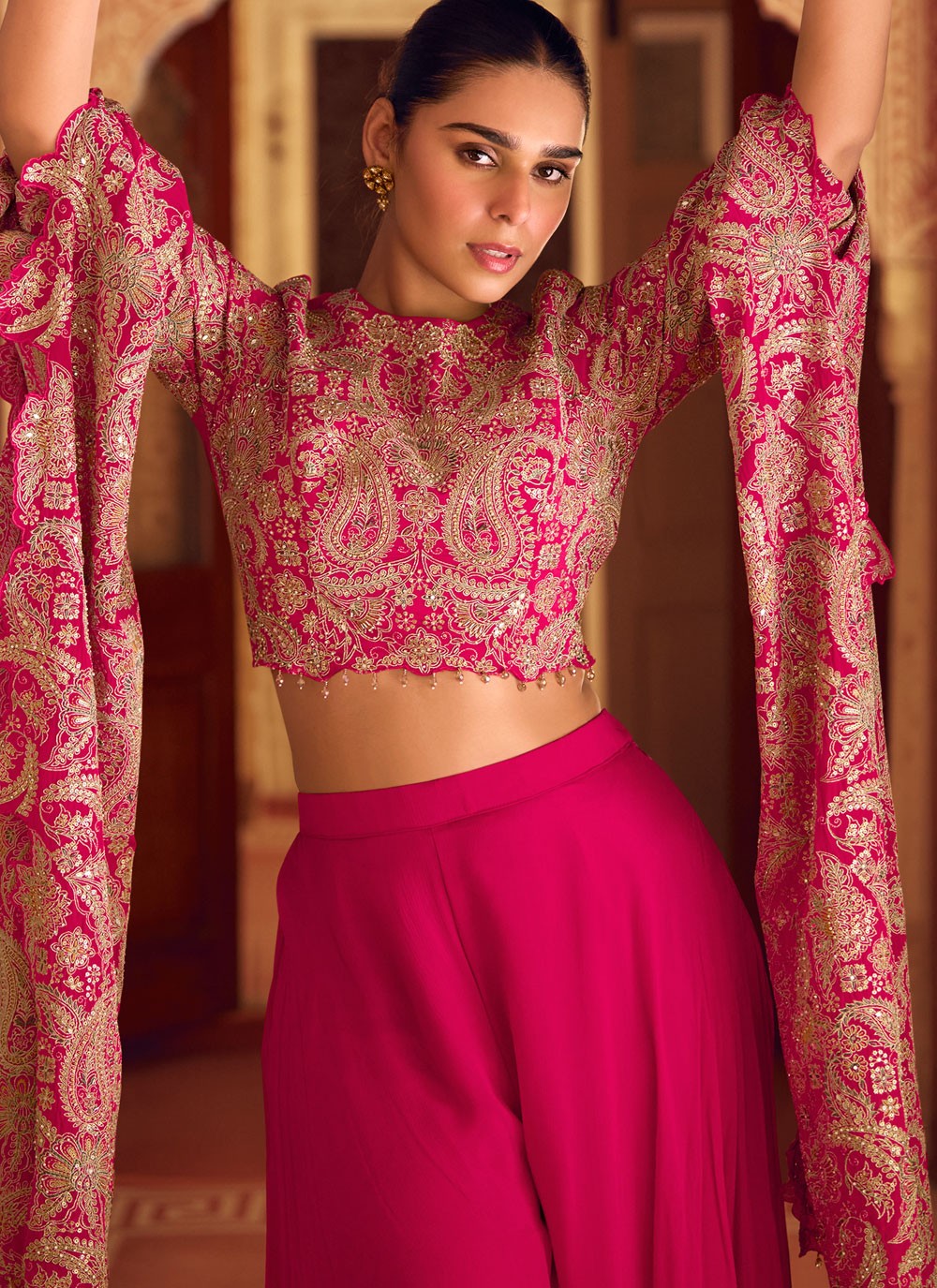 Salwar Suit Embroidered Hot Pink Chinon T5475