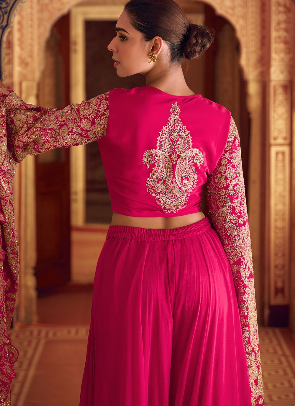Salwar Suit Embroidered Hot Pink Chinon T5475