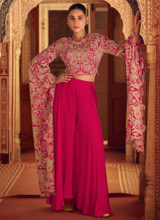Salwar Suit Embroidered Hot Pink Chinon T5475