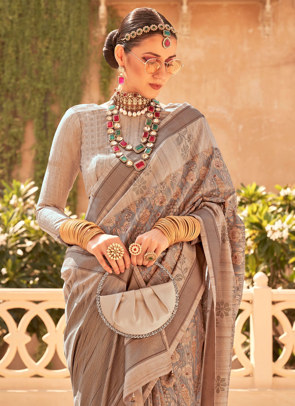 Classic Foliage Prints Raw Silk Saree - S7204