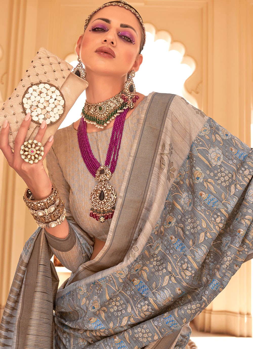 Classic Foliage Prints Raw Silk Saree - S7204