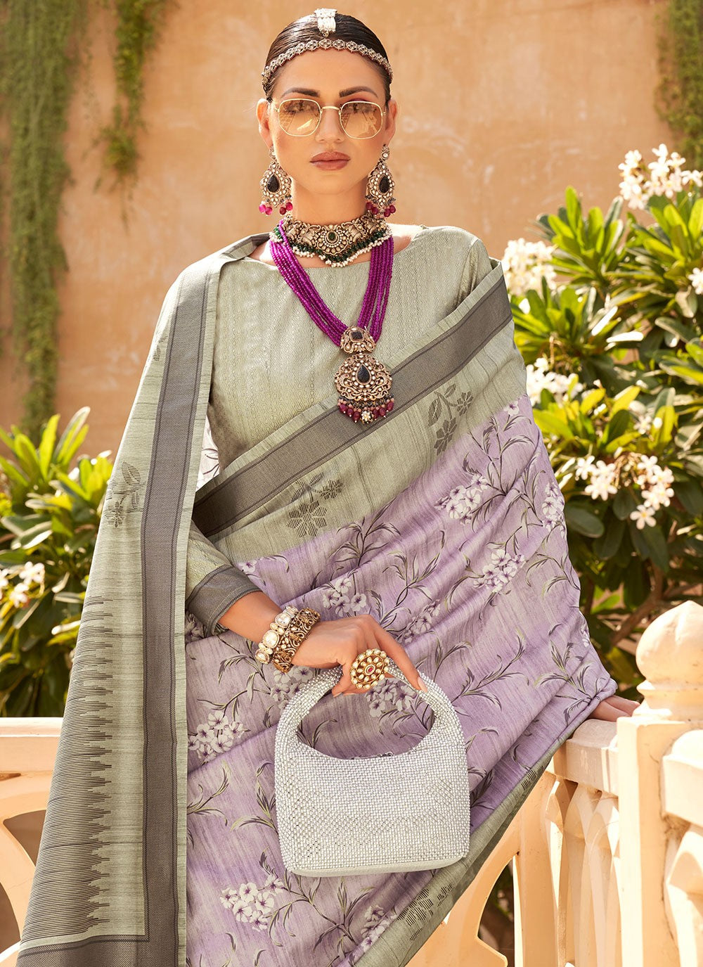 Classic Foliage Prints Raw Silk Saree - S7204