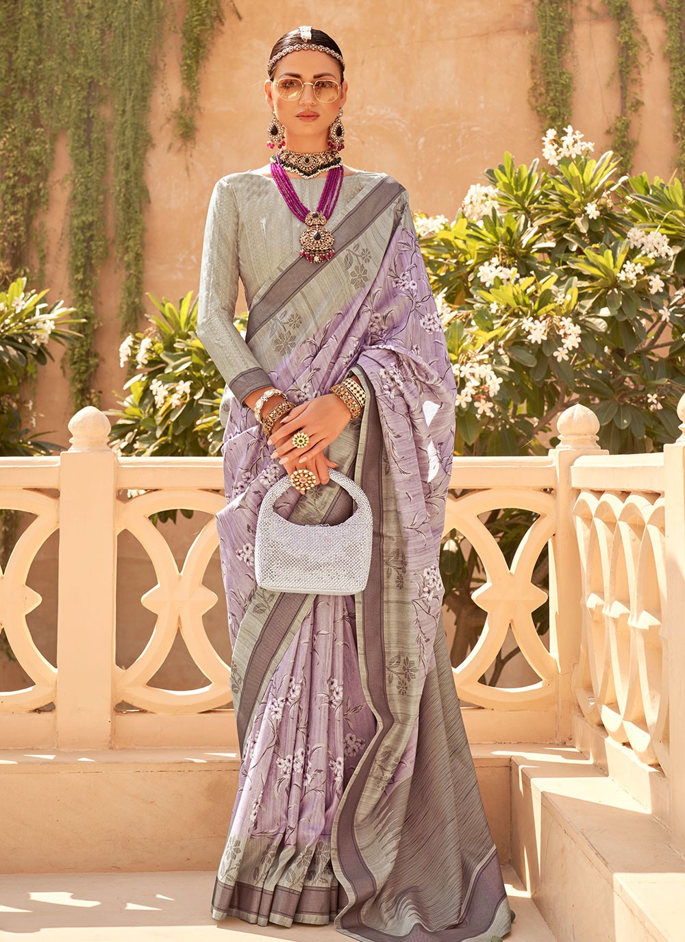 Classic Foliage Prints Raw Silk Saree - S7204
