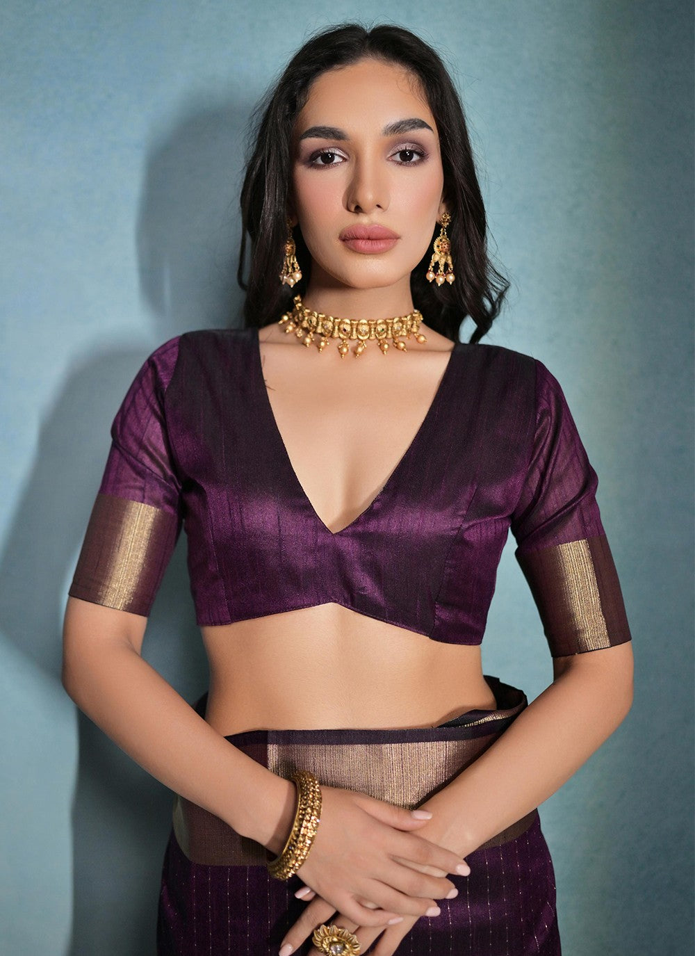 Trendy Woven Raw Silk Saree - S5074