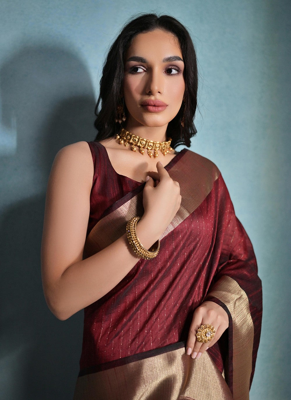 Trendy Woven Raw Silk Saree - S5074
