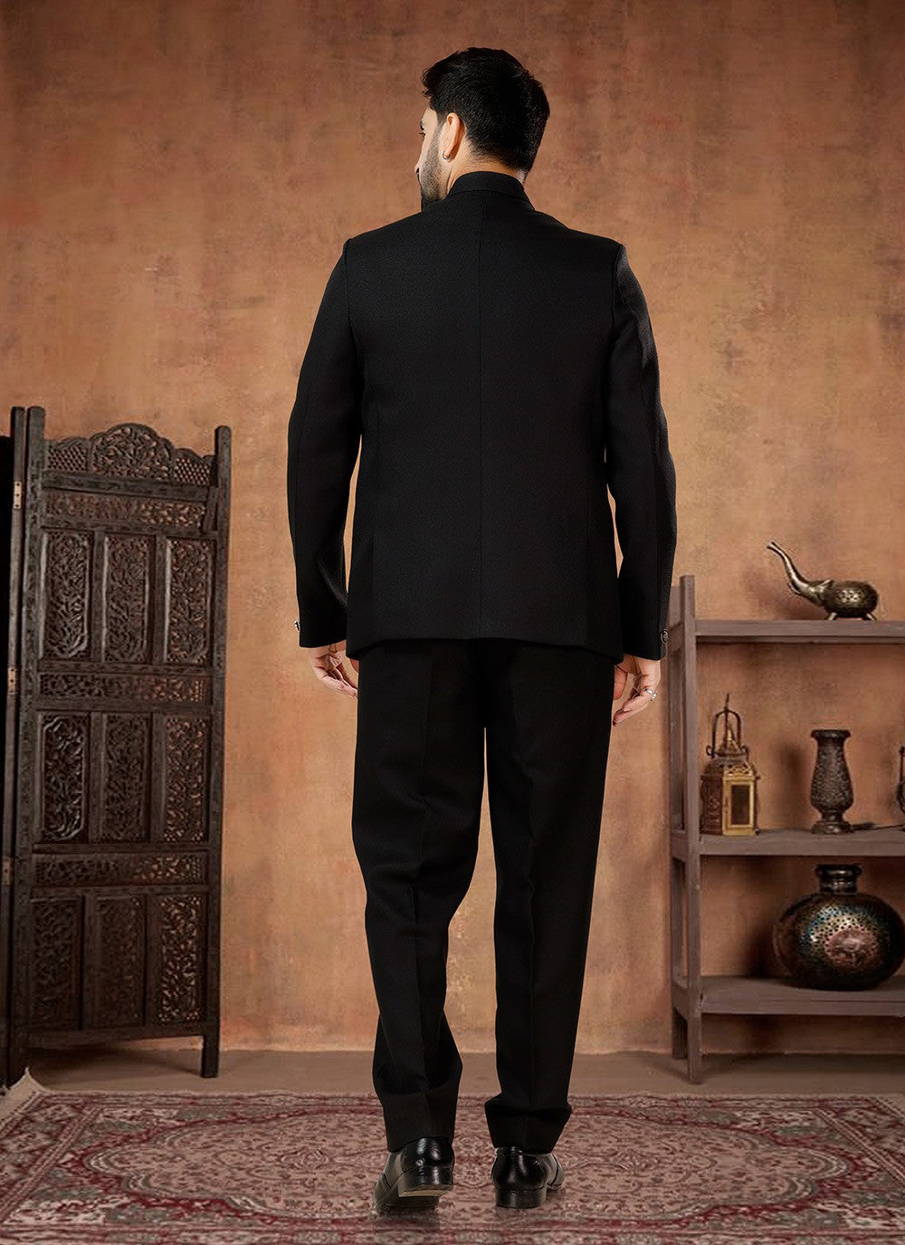 Buttons Rayon Black Jodhpuri Suit - M7069