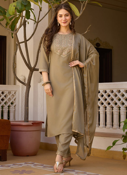 Pant Style Suit Embroidered Brown T6994