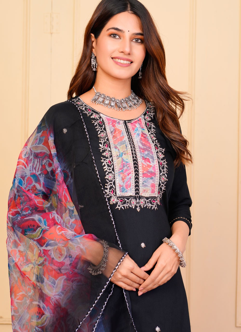 Salwar Suit Embroidered Black Rayon T5136