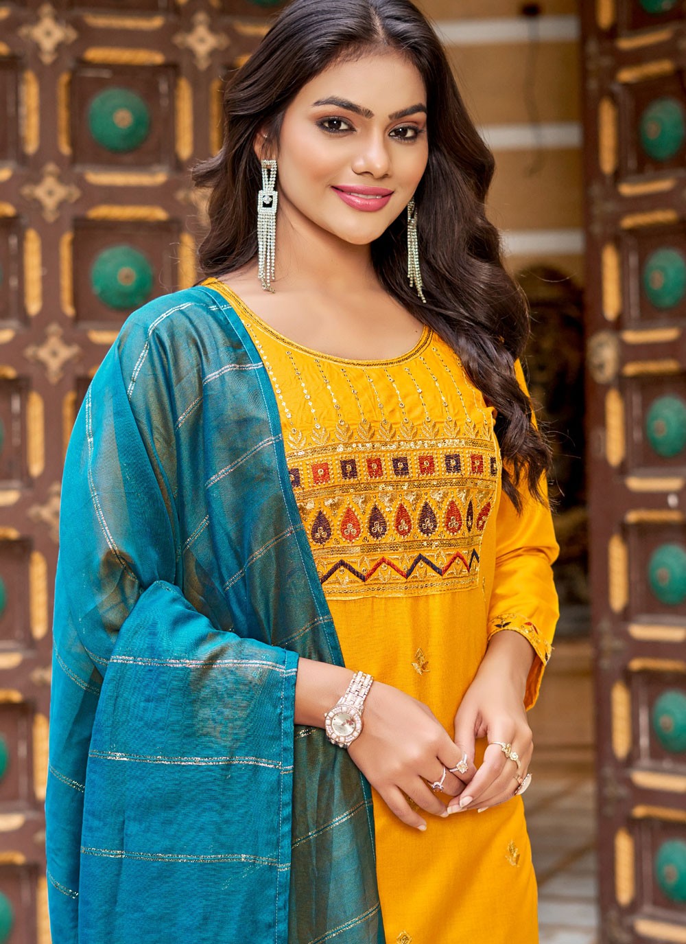 Salwar Suit Embroidered Yellow Rayon T5035