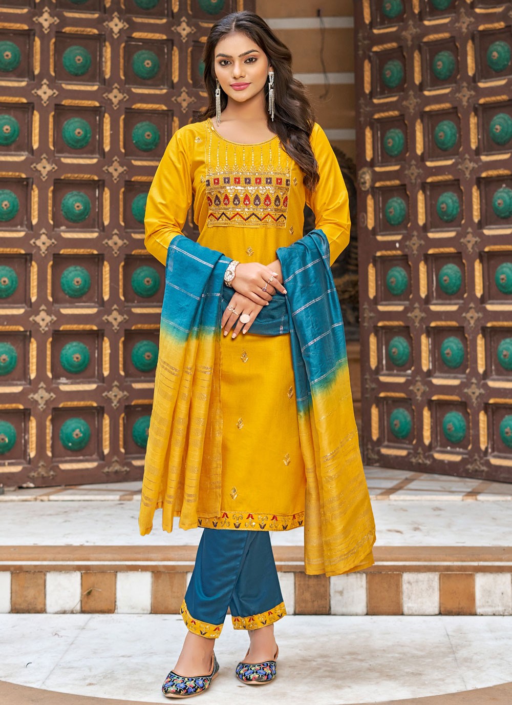 Embroidered Rayon Pant Style Suit - T4747