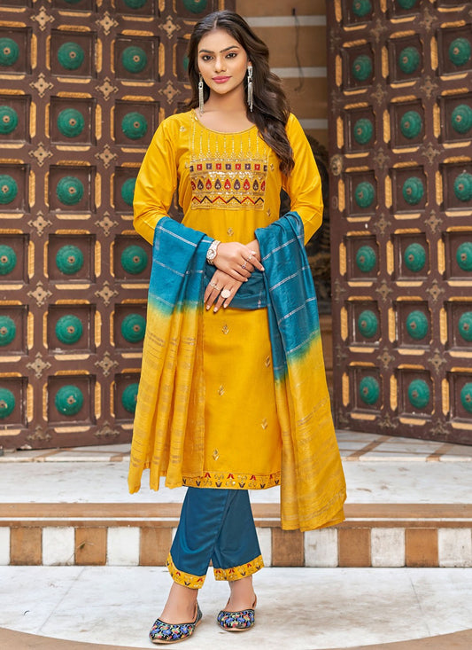Salwar Suit Embroidered Yellow Rayon T5035