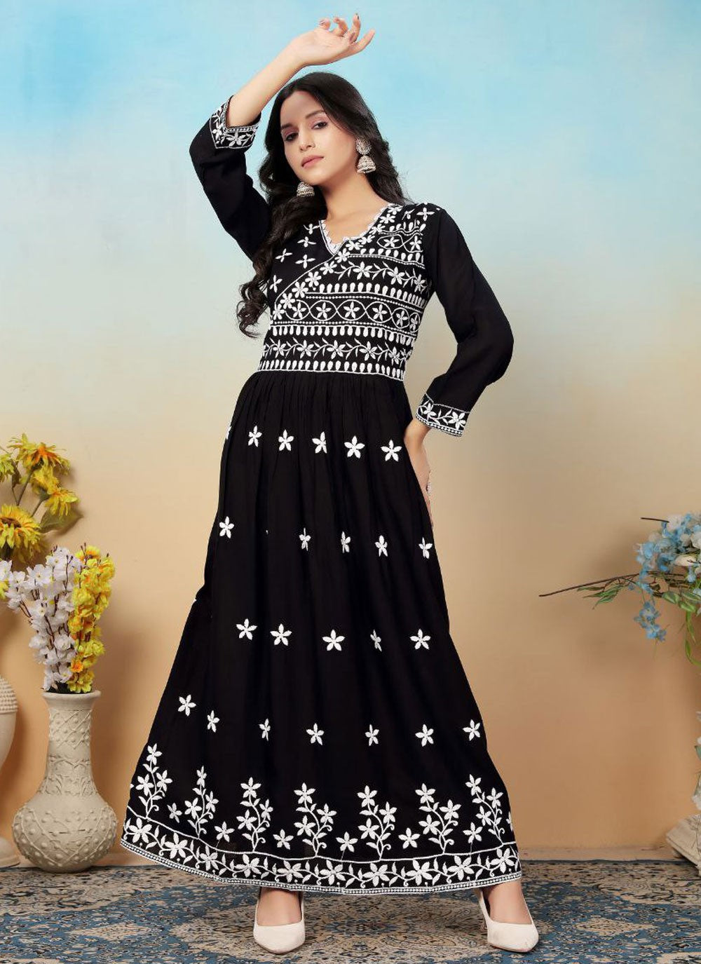 Chikankari Work Rayon Gown - G1787