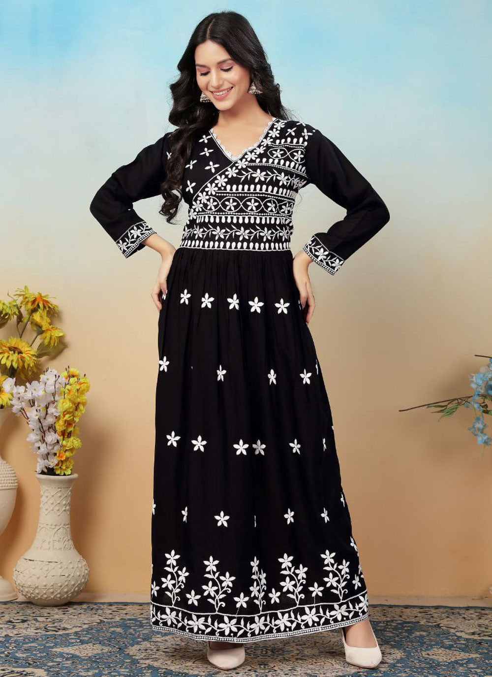 Chikankari Work Rayon Gown - G1787