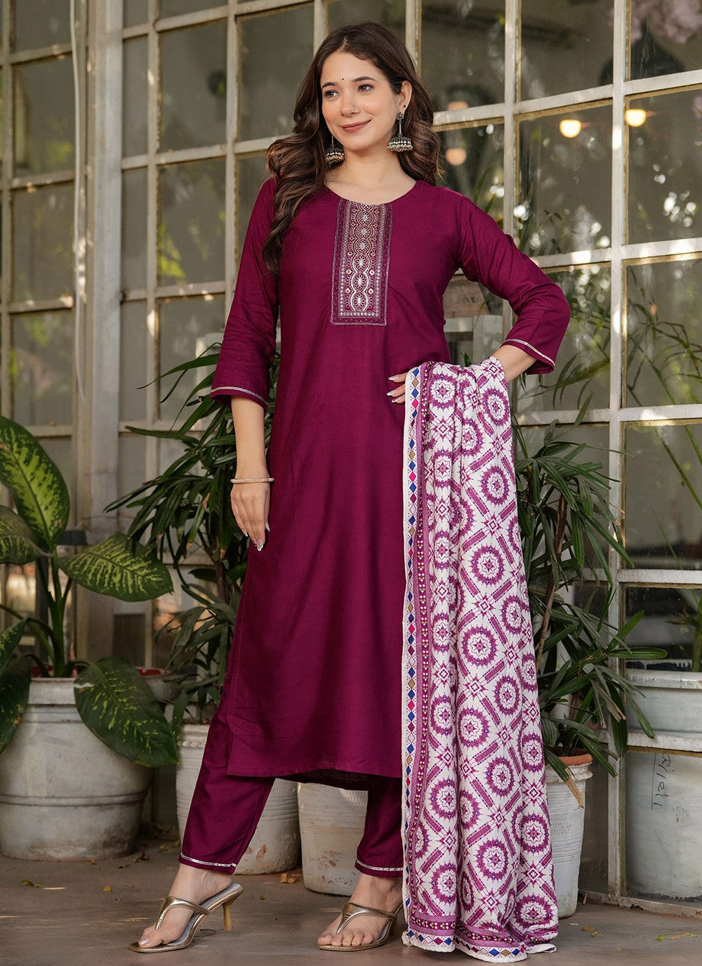 Embroidered Rayon Maroon Salwar Suit T6090