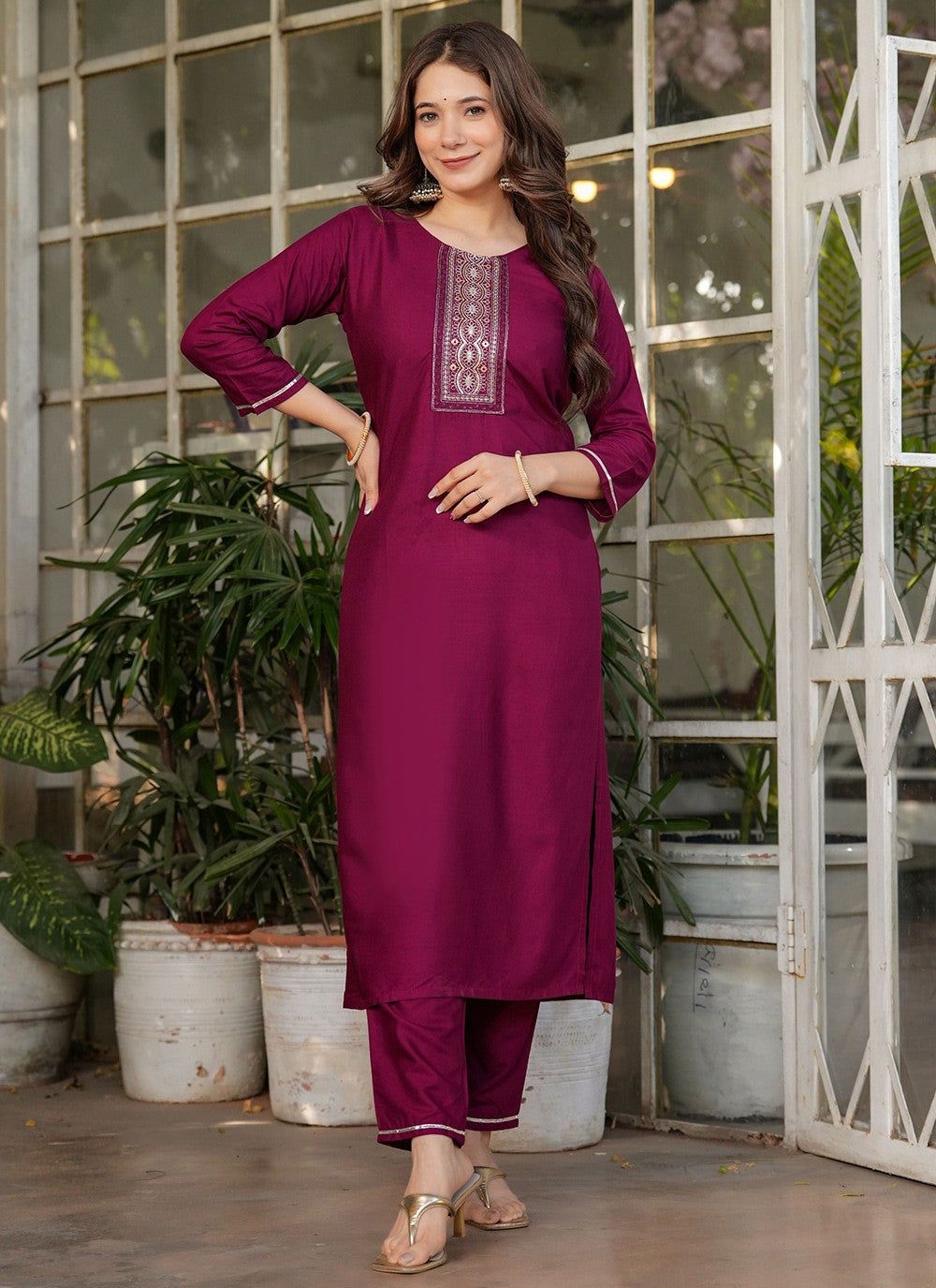 Embroidered Rayon Maroon Salwar Suit T6090