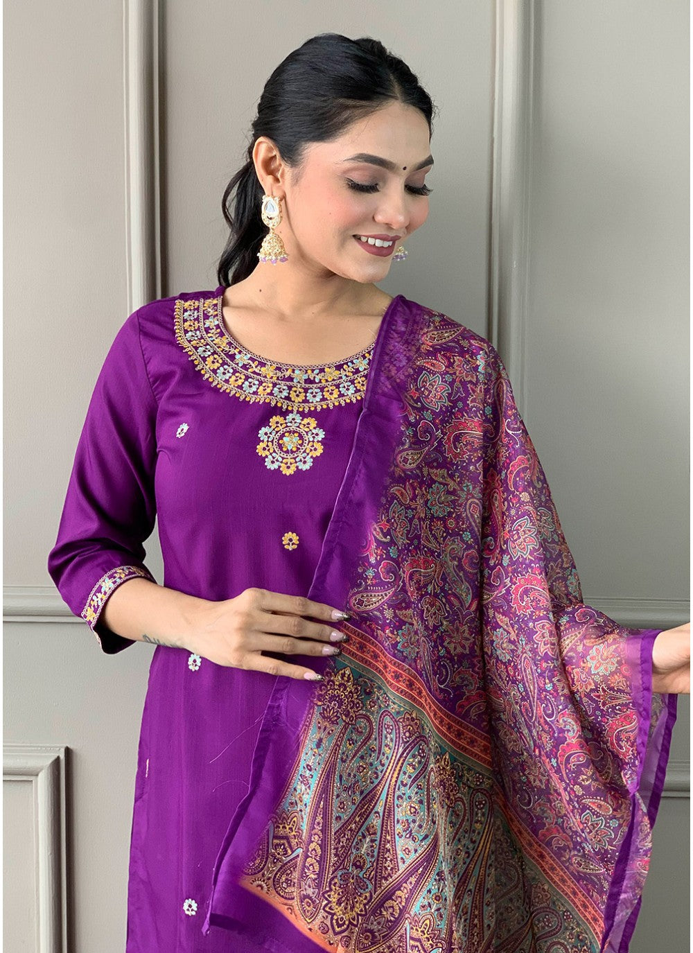 Embroidered Rayon Purple Salwar Suit T6025