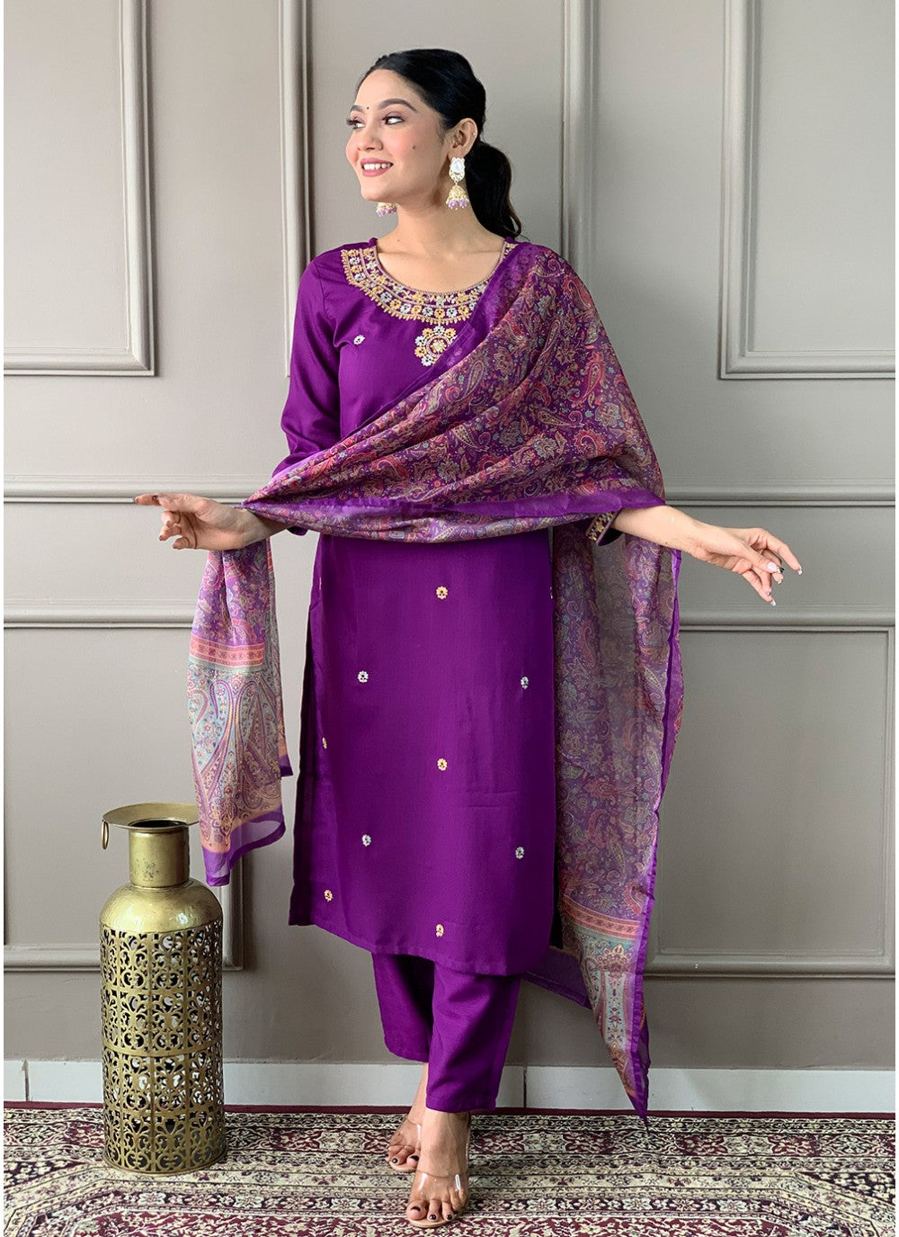 Embroidered Rayon Purple Salwar Suit T6025
