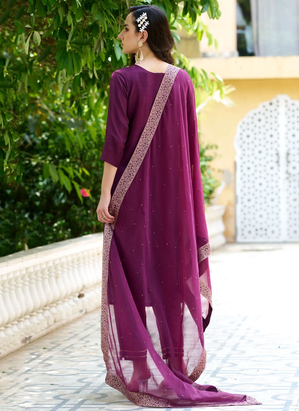 Pant Style Suit Embroidered, Jacquard Work, Zari Purple T6908