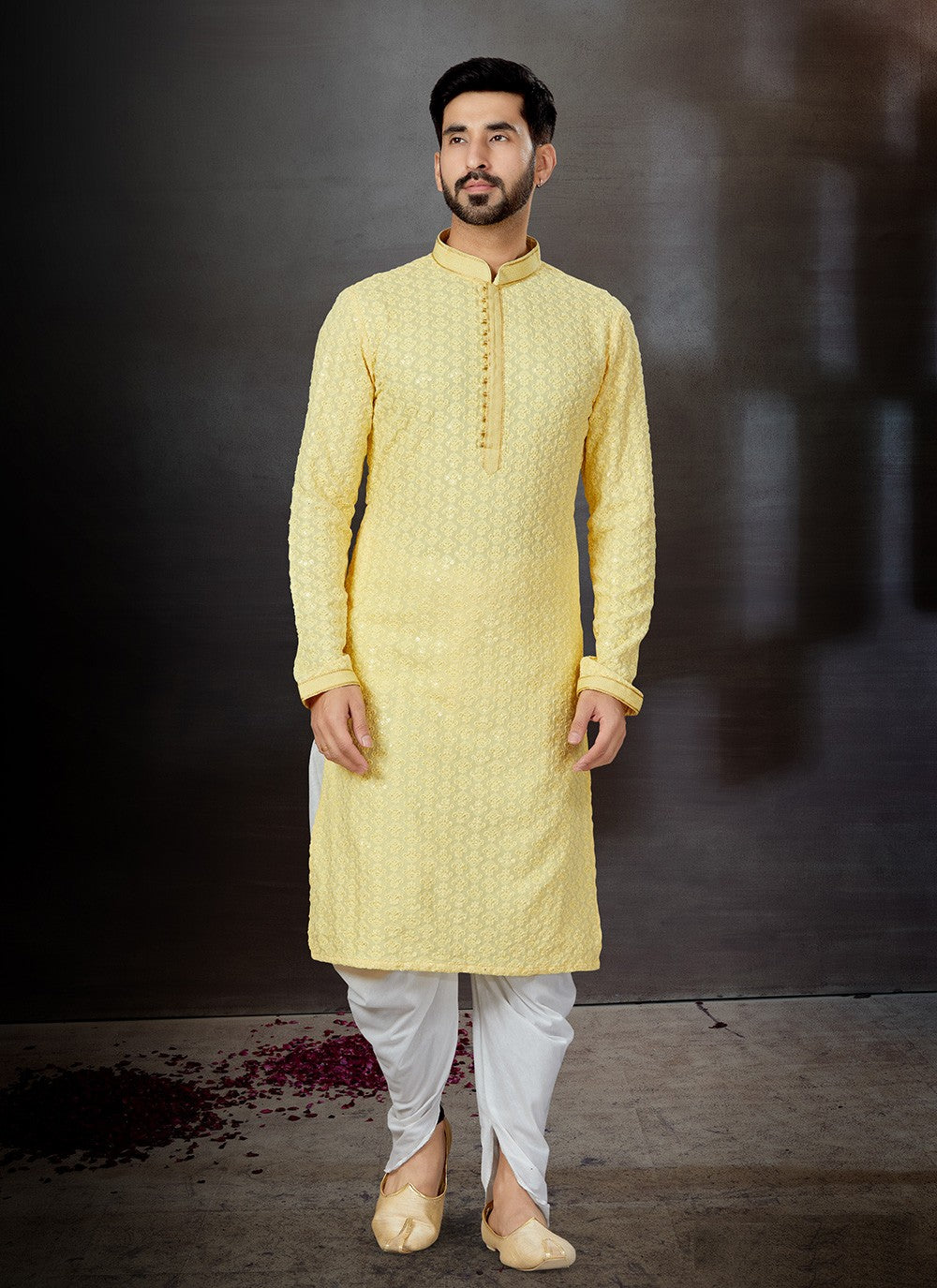 Embroidered Rayon Yellow Kurta - M5757