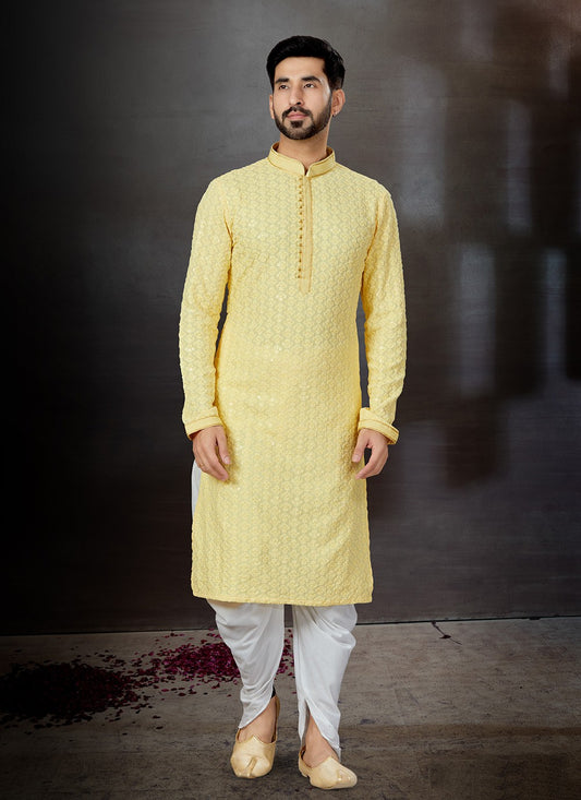Embroidered Rayon Yellow Kurta - M5757