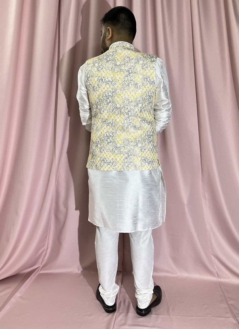 Embroidered Rayon, Silk Grey, White, Yellow Kurta Payjama With Jacket - M5898