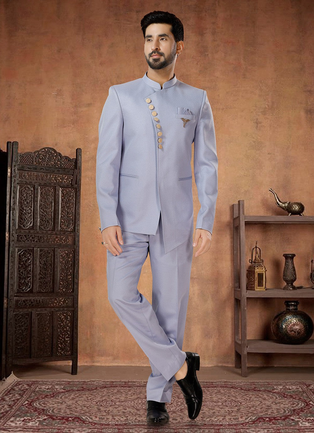 Buttons Rayon Lavender Jodhpuri Suit - M7067