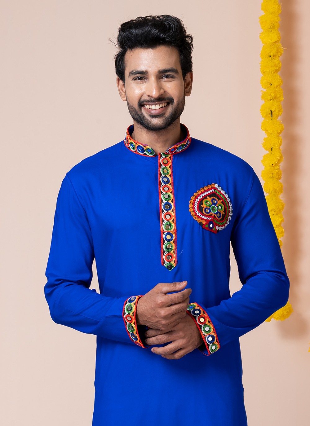 Lace Rayon Blue Kurta Pyjama - M8302