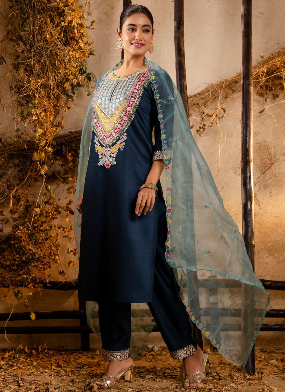 Embroidered Rayon Morpeach Pant Style Suit T6299