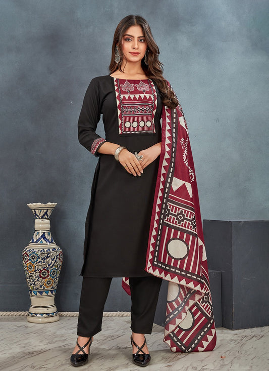 Pant Style Suit Digital Print Black Rayon T5006