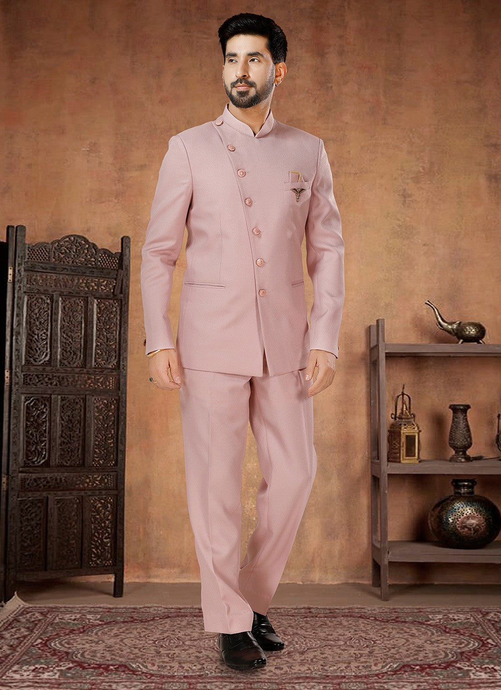 Buttons Rayon Pink Jodhpuri Suit - M7070