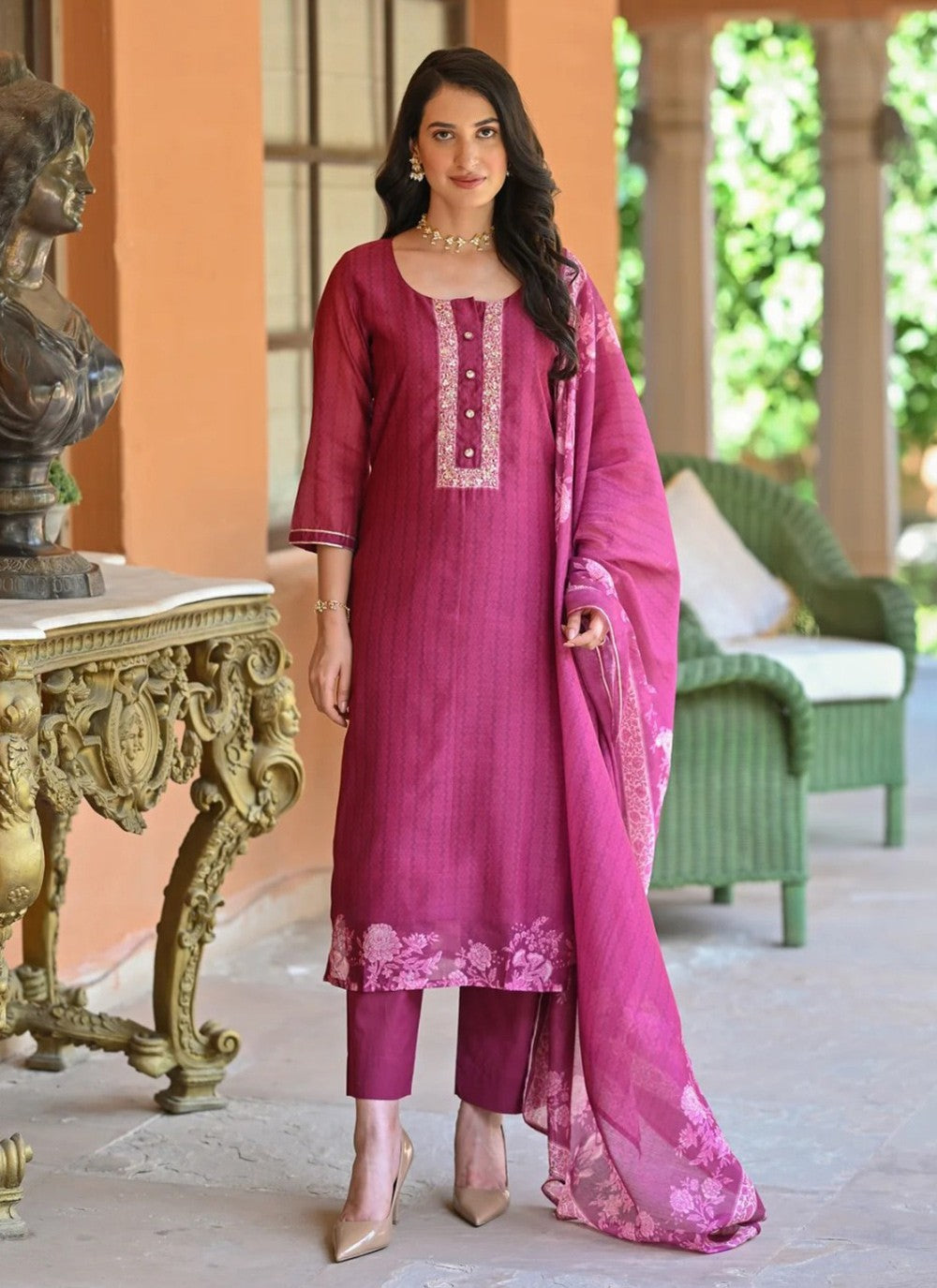 Pant Style Suit Embroidered Pink Rayon T5027