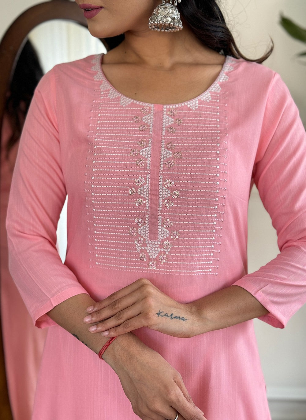 Salwar Suit Embroidered Pink Rayon T5020