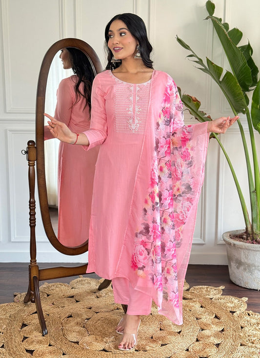 Salwar Suit Embroidered Pink Rayon T5020